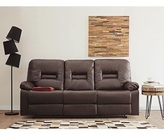 Beliani Trivietė sofa su rankiniu poilsio mechanizmu BERGEN, ekologiška oda, ruda