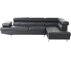 Beliani 5 vietų kampinė sofa NORREA, dirbtinė oda, juoda, kairinė