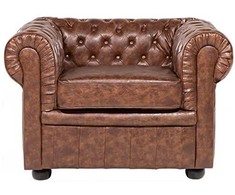 Beliani CHESTERFIELD fotelis iš dirbtinės odos, aukso rudos spalvos