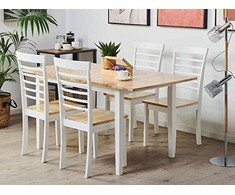 Beliani Išskleidžiamas valgomojo stalas HOUSTON šviesiai rudas/baltas 120/150 cm 90 cm pušies mediena