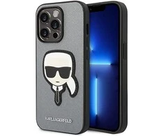 Apple iPhone 14 Pro Karl Lagerfeld dėklas Saffiano Karl`s Head Patch sidabrinės spalvos