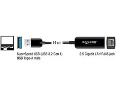 Delock A tipo USB adapteris, skirtas 2,5 gigabito LAN kompaktiškumui