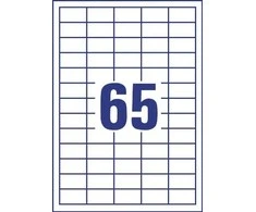 Lipnios etiketės Avery Europe, A4, 38x21,2mm, 65 etiketės lape, 100 lapų, baltos spalvos