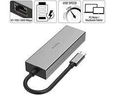 USB šakotuvas Hama 1x RJ-45 1x USB-C PD + 2x USB-A 3.2 Gen1 (002001080000)