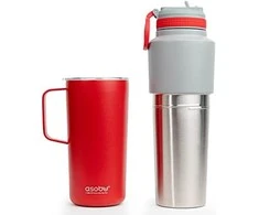 Asobu Twin Pack Butelis su puodeliu raudonas, 0,9 L + 0,6 L