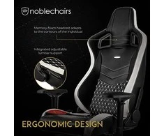 Žaidimų kėdė Noblechairs EPIC Real Leather Gaming Chair, Juoda-balta-raudona