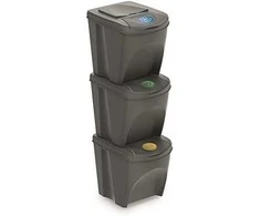 Prosperplast Sortibox pilkos spalvos šiukšlių dėžių rinkinys 3x25L