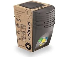 Prosperplast Sortibox pilkos spalvos šiukšlių dėžių rinkinys 3x25L