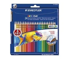 Spalvoti pieštukai STAEDTLER NORIS, šešiabriauniai, akvareliniai, 24 vnt. + teptukas