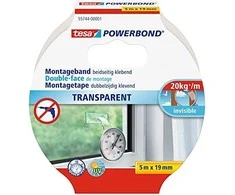 Tesa Powerbond tvirtinimo juosta skaidri, 5 m, 19 mm