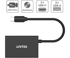 UNITEK H1302A šakotuvas USB-C 10Gbps 2x USB-A 2x USB-C