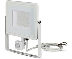 50W LED prožektorius V-TAC, 4000K (natūraliai balta), su judesio davikliu, baltu korpusu, SAMSUNG LED chip