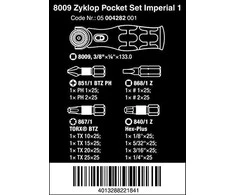 Grąžtas Terkšlė Wera 8009 Zyklop Pocket Imperial Set 1; 3/8''-1/4'' +? sukimo antgaliai