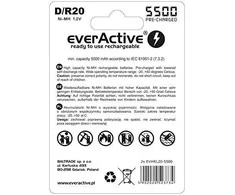 Akumuliatorius everActive R20 / D NiMH 1,2V 5500 mAh paruoštas naudoti 2B