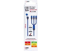 USB kabelis 2GO USB-A + USB-C - USB-C + microUSB + Žaibas 1,2 m mėlyna (797360)