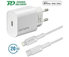 4smarts VoltPlug 20W PD USB-C Laidinis įkroviklis with USB-C to Lightning cable baltos spalvos