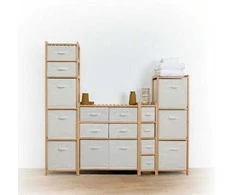5five Simply Smart Bamboo Aukšta bambukinė knygų lentyna TIDY su 5 medžiaginiais krepšeliais, aukštis 144,3 cm