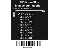 Wera 950/9 L-HEX raktų rinkinys, imperinis, BlackLaser Multicolour 5/64" - 3/8"