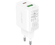 Įkroviklis buitinis Acefast A25 PD20W Type-C/USB-A baltas