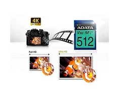 Atminties kortelė ADATA 512GB Premier Pro SDXC UHS-I U3 Class 10 (V30S), R/W iki 100/80 MB/s