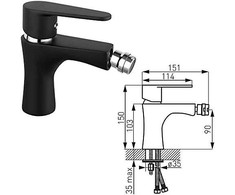 Bateria bidetowa Ferro BAT. ALGEO BIDET JUODA // BF.BAG6BL