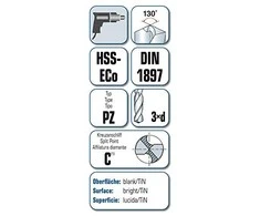 kobalto grąžtas metalui, 9,0 mm, HSS-Co PZ, trumpas, ALPEN [0092100900100]