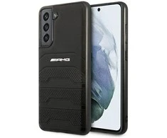 Dėklas Mercedes AMG AMHCS21FESGSEBK S21 FE G990 juoda/juodas hardcase Leather Debossed Lines