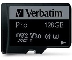 Verbatim Atminties kortelė Micro SD 128GB + adapter Pro U3 juodos spalvos 47044