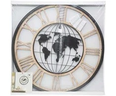 Atmosphera WORLD Sieninis laikrodis su pasaulio žemėlapiu ir romėniškais skaitmenimis, tylus mechanizmas, Ø 67 cm