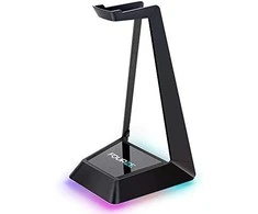 Ausinių stovas Fourze su RGB pašvietimu ir Qi belaidžiu įkrovimu, Juodas