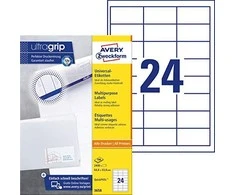 Lipnios etiketės Avery Zweckform, A4, 64.6x33.8, 24 etiketės lape, 100 lapų, baltos spalvos