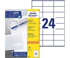 Lipnios etiketės Avery Zweckform, A4, 70x36mm, 24 etiketės lape, 100 lapų, baltos spalvos
