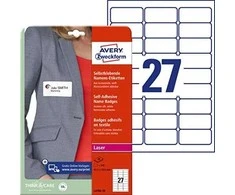 Etiketiniai vardų lipdukai Avery Zweckform, A4, 63,5×29,6mm, 27 etiketės lape, 20 lapų, baltos spalvos