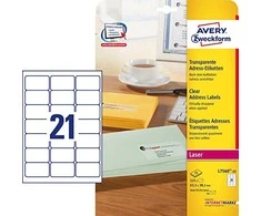 Skaidrios lipnios etiketės Avery Zweckform, A4, 63,5x38,1mm, 21 etiketės lape, 25 lapai