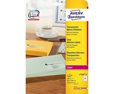 Skaidrios lipnios etiketės Avery Zweckform, A4, 63,5x38,1mm, 21 etiketės lape, 25 lapai