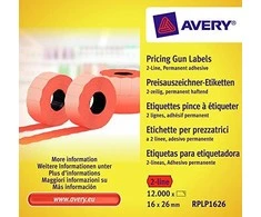 Avery Rulonėlyje kainų etiketės dvieiliui ženklintuvui; visam laikui; 1200 etikečių / ritinys; 10 ritinių/pak.; 16 x 26 mm, raudona