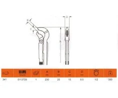 Bahco Reguliuojamas vamzdinis raktas. Bendras ilgis 230mm. Max 1/2" vamzdžiui Ypač atsparus dėvėjimuisi dėl indukcinio dantų grūdinimo, neslystantys dantys