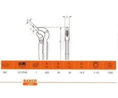 Bahco Reguliuojamas vamzdinis raktas. Bendras ilgis 420mm. Max 1 1/2". Ypač atsparus dėvėjimuisi dėl indukcinio dantų grūdinimo, neslystantys dantys
