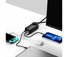 Baseus GaN3 Pro sieninis įkroviklis / maitinimo juosta 2xUSB + 2xUSB-C + AC 100W juodas