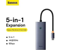 Baseus Hub 5in1 UltraJoy 5-Port 1xHDMI4K@30Hz + 4xUSB 3.0 - pilkas
