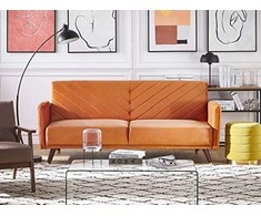Beliani Išskleidžiama 3 vietų sofa SENJA, veliūrinė, oranžinė