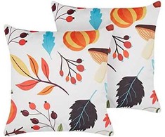 Beliani Lumarko 2 veliūrinės dekoratyvinės pagalvės rudeniniu motyvu 45 x 45 cm balkšvos spalvos VISCARIA!