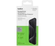„Belkin ScreenForce UltraGlass“ su „iPhone 15 Pro Max“.