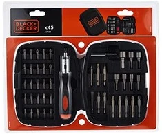 Black &amp; Decker „Juodas &amp; Decker“ 45 antgalių ir galvučių rinkinys 1/4' terkšlei Juodas+DECKER [A7039-XJ]