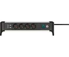 Brennenstuhl 1391040410 Alu-Office-Line 4-fach 1,8m 2x USB sidabrinis/juodas