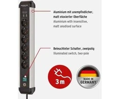 Brennenstuhl 1391030610 aukščiausios kokybės aliuminio linija 6x 3m, 2x USB sidabrinė/juoda