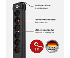 Ilgintuvas su įžeminimu ir perkrovos apsauga Brennenstuhl 30000A/6-viet./1.5m/3x1.5mm juodas