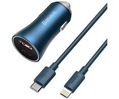 Baseus Automobilinis įkroviklis 40W 12-24V USB + USB-C QC4+ PD3.0 SCP FCP AFC, pilkas