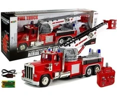 Lean Toys Gaisrinės mašina su nuotoliniu valdymu ir ištraukiama kopėčia, 60 cm, 1:18