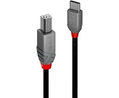 USB Kabelis - LINDY Anthra Line USB 2.0 Type C į B Laidas, M/M, 1 m, Juodas